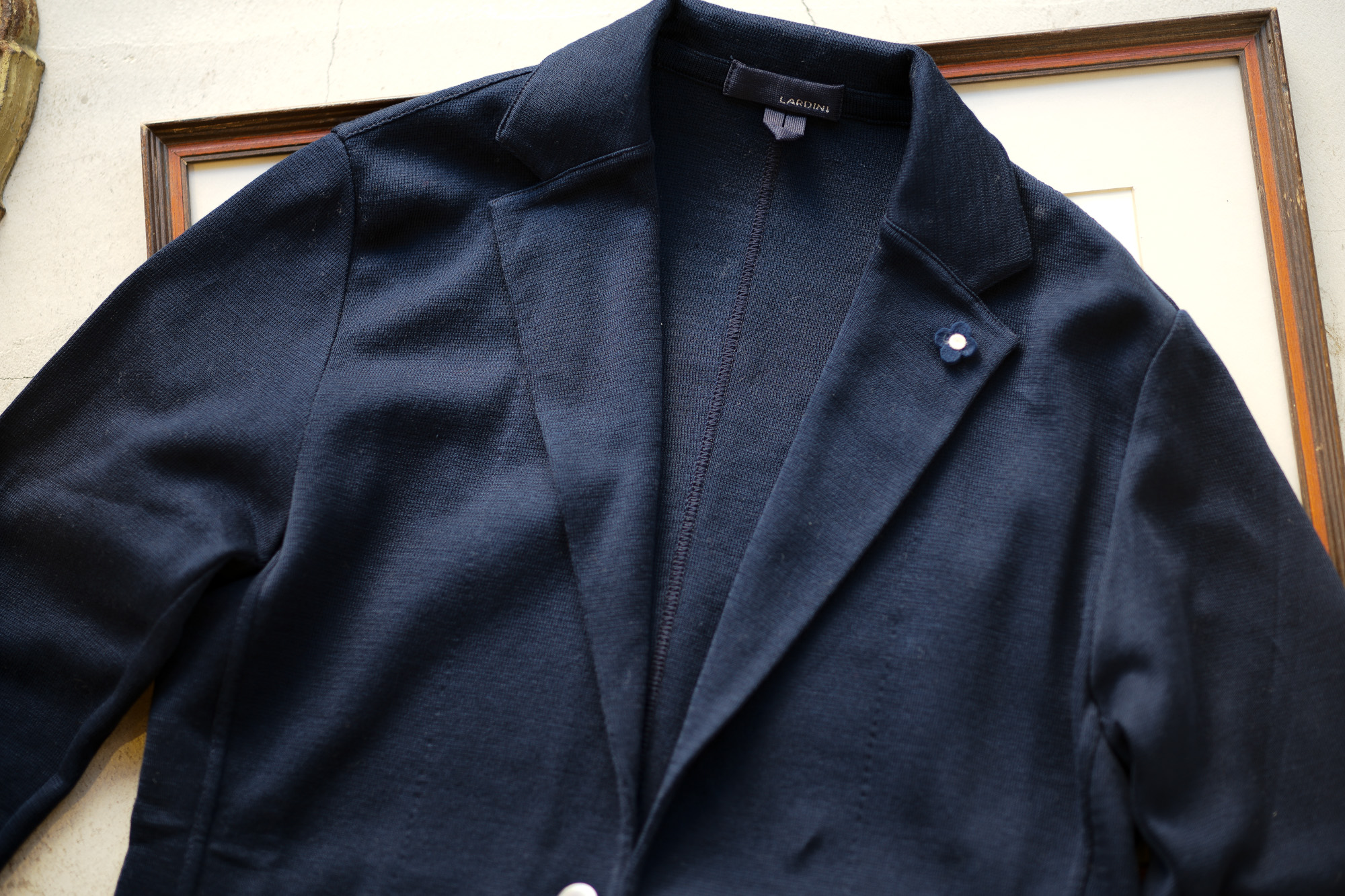 15,500円LARDINI ニットジャケット ミラノリブ ダブル ネイビー 藍色 ウール S