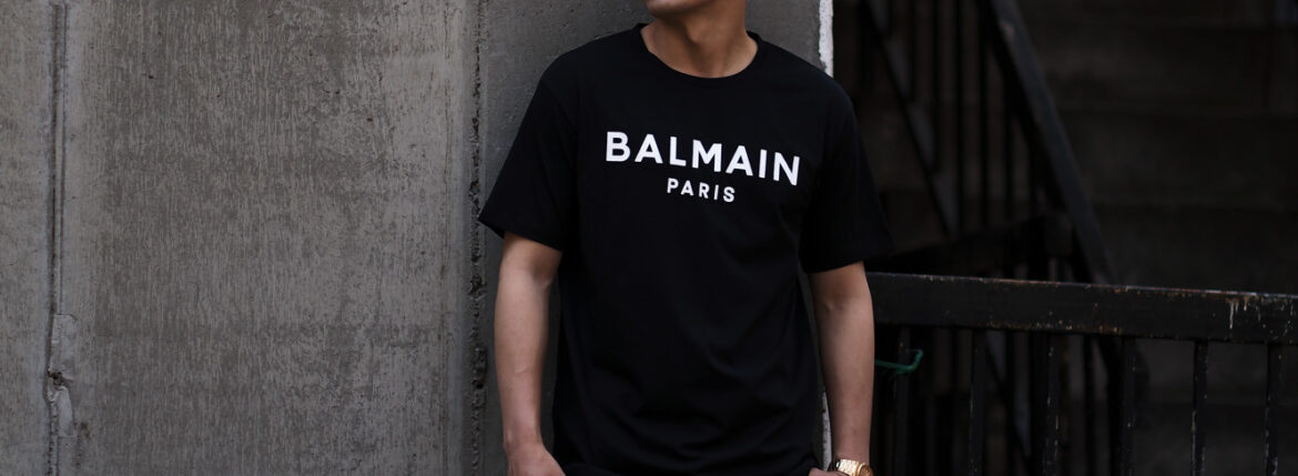 『BALMAIN』バルマン (L) ロゴプリントTシャツ