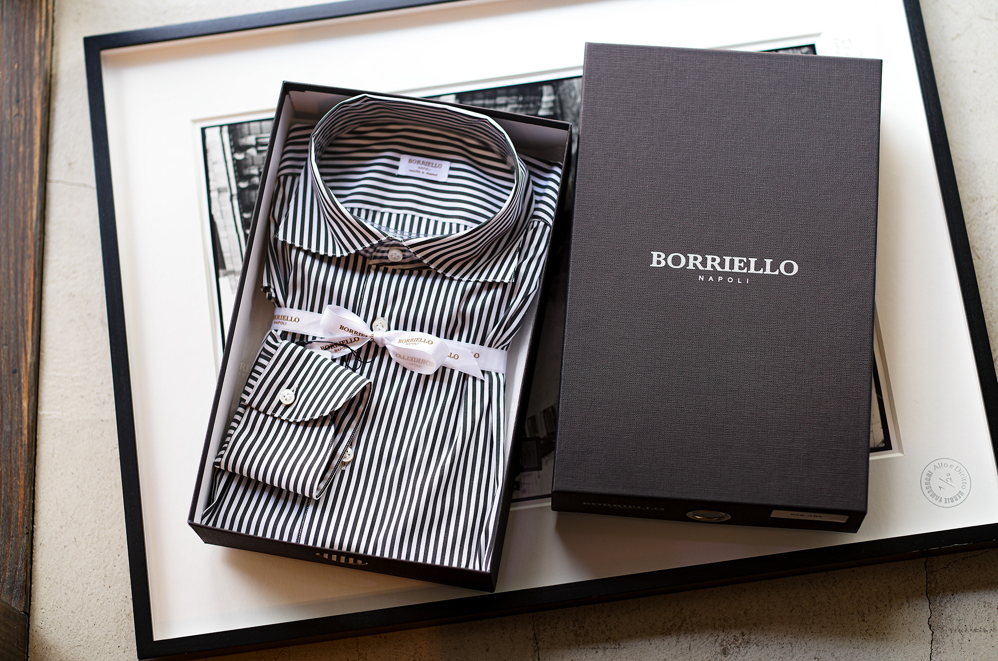 BORRIELLO "MADE TO MEASURE" MIAMI Stretch GRAY STRIPE 2024 ボリエッロ オーダー会 ビスポーク シャツ オーダーシャツ マイアミ ストレッチ グレー ストライプ 2024年 Alto e Diritto altoediritto アルトエデリット