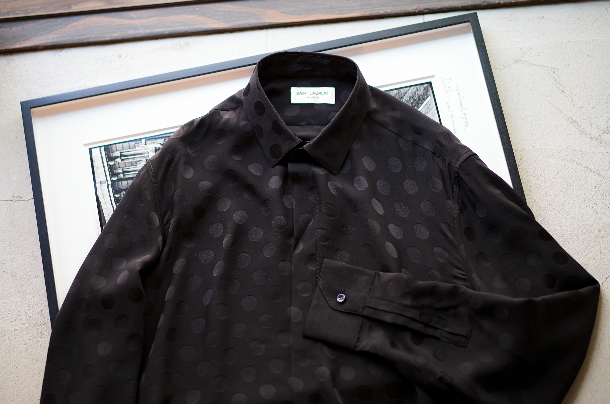 SAINT LAURENT (サンローラン) SHIRT IN DOTTED SHINY AND MATTE SILK ...