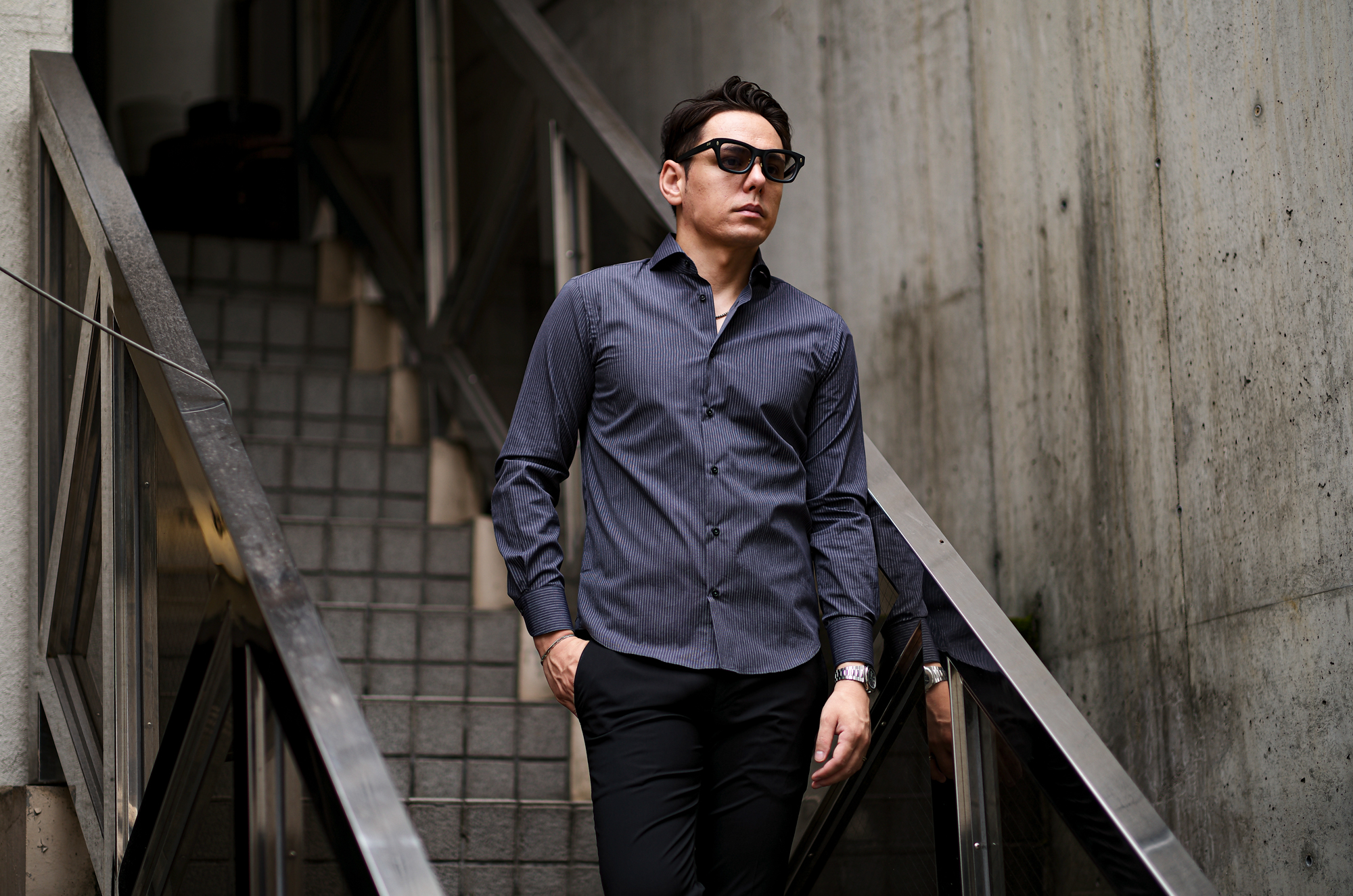 cuervo bopoha (クエルボ ヴァローナ) Sartoria Collection (サルトリア コレクション) Riot (ライオット) DOUBLE STRIPE SHIRTS ダブルストライプ シャツ CHARCOAL STRIPE (チャコールストライプ) made in italy (イタリア製)  愛知 名古屋 Alto e Diritto altoediritto アルトエデリット シャツ ストライプシャツ