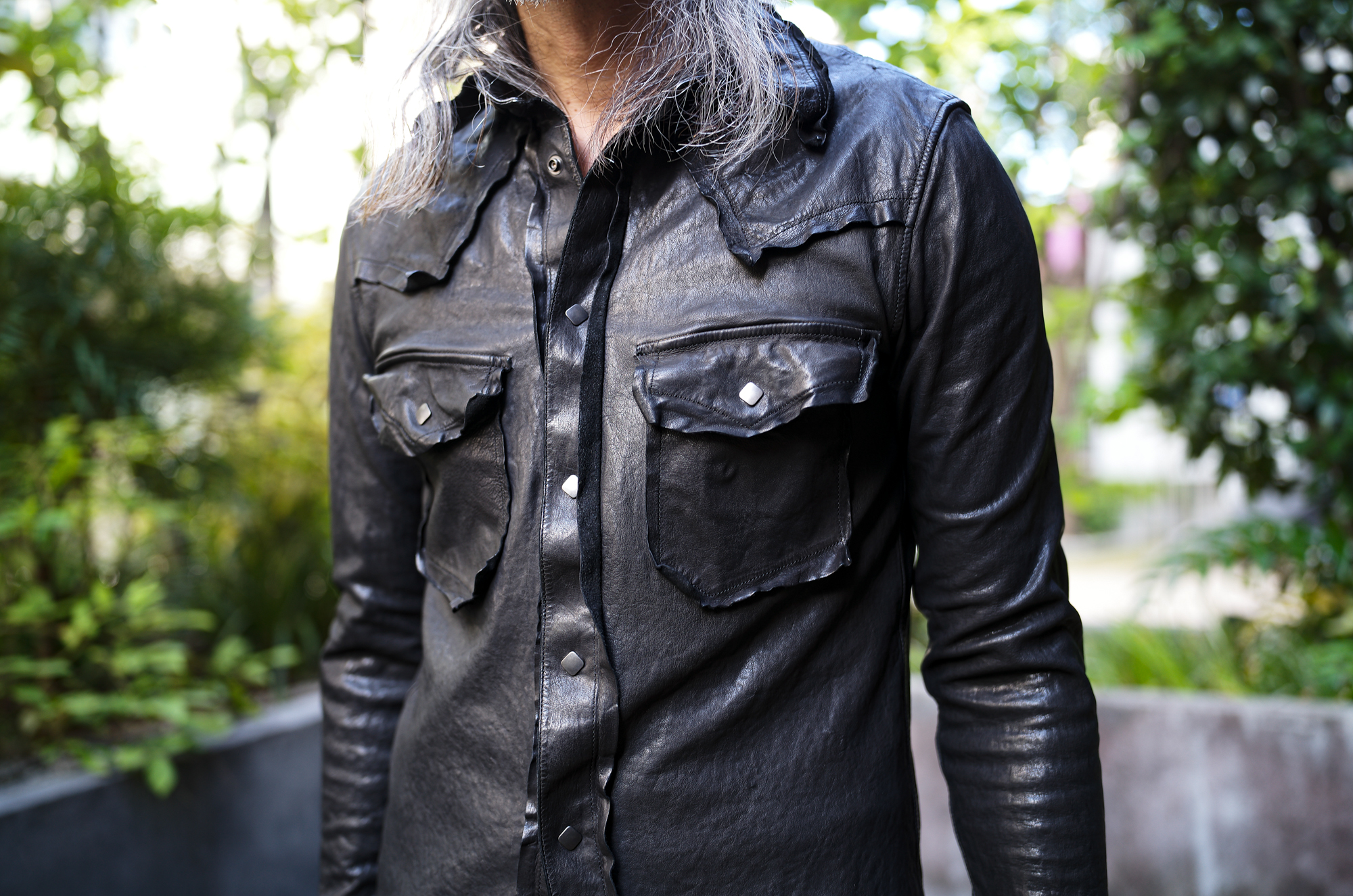 ISAMU KATAYAMA BACKLASH "2145-02" "EZO LEATHER WORKS" DEERSKIN GARMENT-DYED LEATHER SHIRTS BLACK 2025春夏 【ご予約開始】 イサムカタヤマバックラッシュ ディアスキン 鹿革 ガーメンダトダイ レザーシャツ ブラック 愛知 名古屋 Alto e Diritto altoediritto アルトエデリット