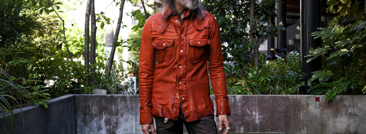 ISAMU KATAYAMA BACKLASH "2145-02" "EZO LEATHER WORKS" DEERSKIN GARMENT-DYED LEATHER SHIRTS BROWN 2025春夏 【ご予約開始】 イサムカタヤマバックラッシュ ディアスキン 鹿革 ガーメンダトダイ レザーシャツ ブラウン 愛知 名古屋 Alto e Diritto altoediritto アルトエデリット