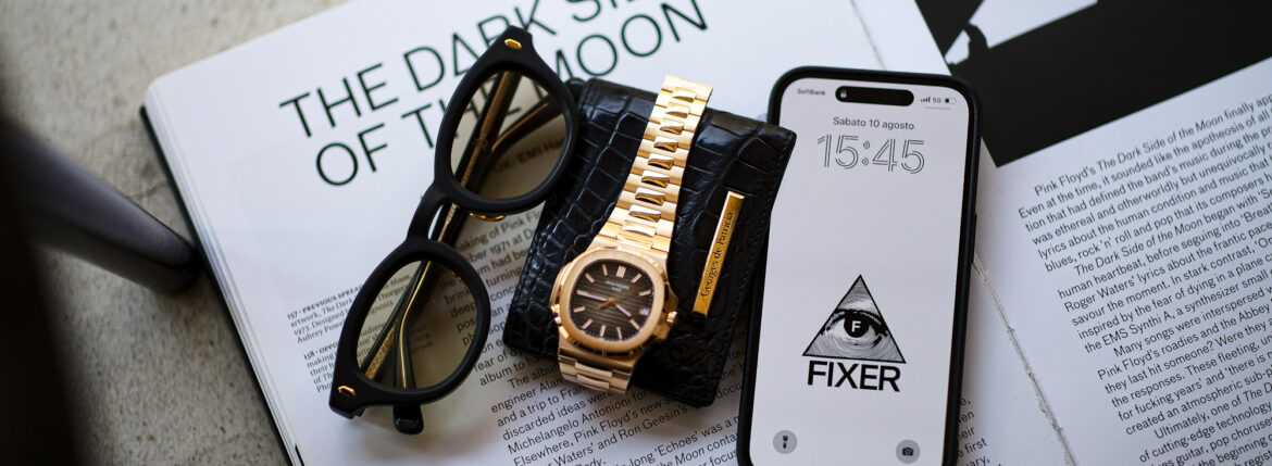 FIXER × CASABLANCA SPECTACLES “STIFF” 18K GOLD MATTE BLACK /// Georges de Patricia “Cloud Crocodile” 18K GOLD /// PATEK PHILIPPE Nautilus “5711/1R” /// FIXER iPhone 14Pro “Crocodile Case”のイメージ