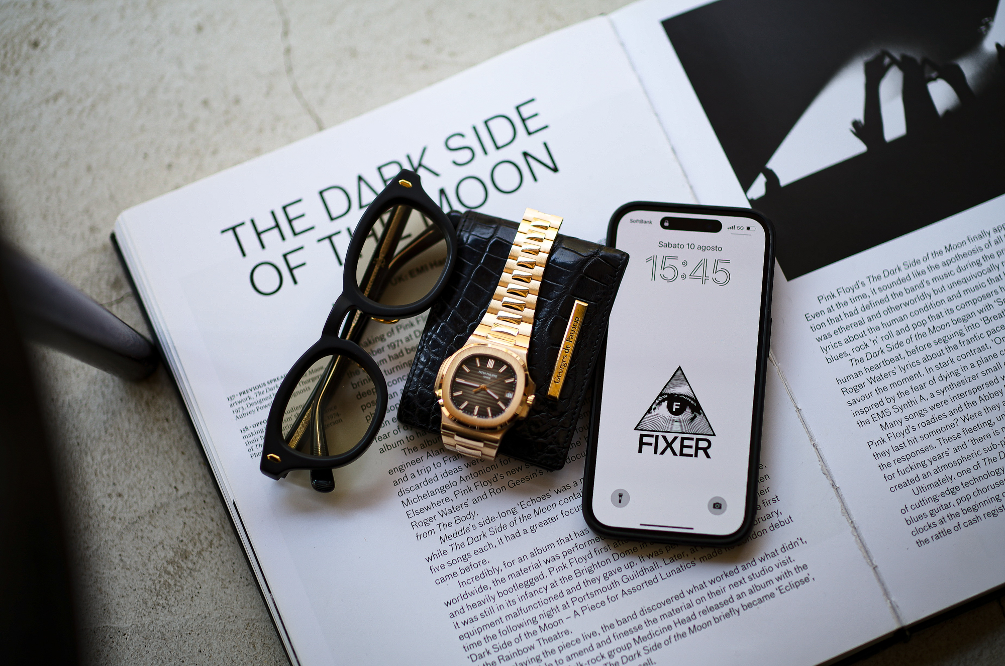 FIXER × CASABLANCA SPECTACLES "SUBPOP" 925 SILVER MATTE BLACK /// Georges de Patricia "Cloud Crocodile" 18K GOLD /// PATEK PHILIPPE Nautilus "5711/1R" /// FIXER iPhone 14Pro "Crocodile Case" フィクサー カサブランカ サブポップ ジョルジュドパトリシア クラウドクロコダイル 18Kｺゴールド パテックフィリップ ノーチラス クロコダイルケース NEW ILLUMINATI イルミナティ