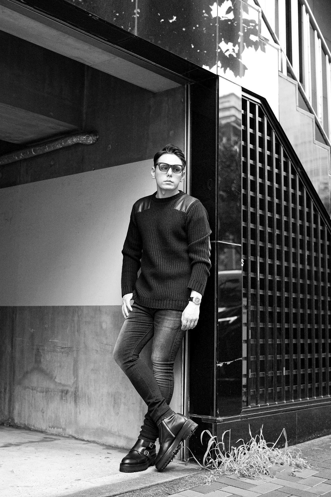 ISAMU KATAYAMA BACKLASH (イサムカタヤマ バックラッシュ) HANTING SWEATER シープレザーパッチ ニットハンティングセーター BLACK (ブラック) 愛知 名古屋 Alto e Diritto altoediritto アルトエデリット