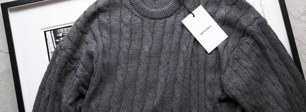 RIVORA (リヴォラ) Linen Silk Wool Cable Pull-Over (リネン シルク ウール ケーブル プルオーバー) リネンシルクウール ケーブル クルーネック セーター GRAY (グレー・020) MADE IN JAPAN (日本製) 2024秋冬 【入荷しました】【発売開始】愛知 名古屋 Alto e Diritto altoediritto アルトエデリット