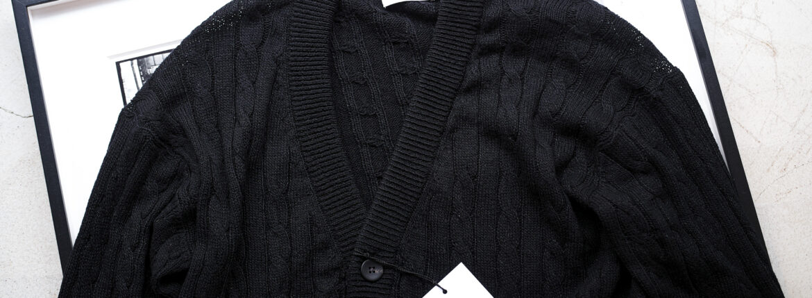 RIVORA (リヴォラ) Linen Silk Wool Cable Cardigan (リネン シルク ウール ケーブル カーディガン) リネンシルクウール ケーブル ニット カーディガン BLACK (ブラック・010) MADE IN JAPAN (日本製) 2024秋冬新作 【入荷しました】【フリー分発売開始】 愛知 名古屋 Alto e Diritto altoediritto アルトエデリット