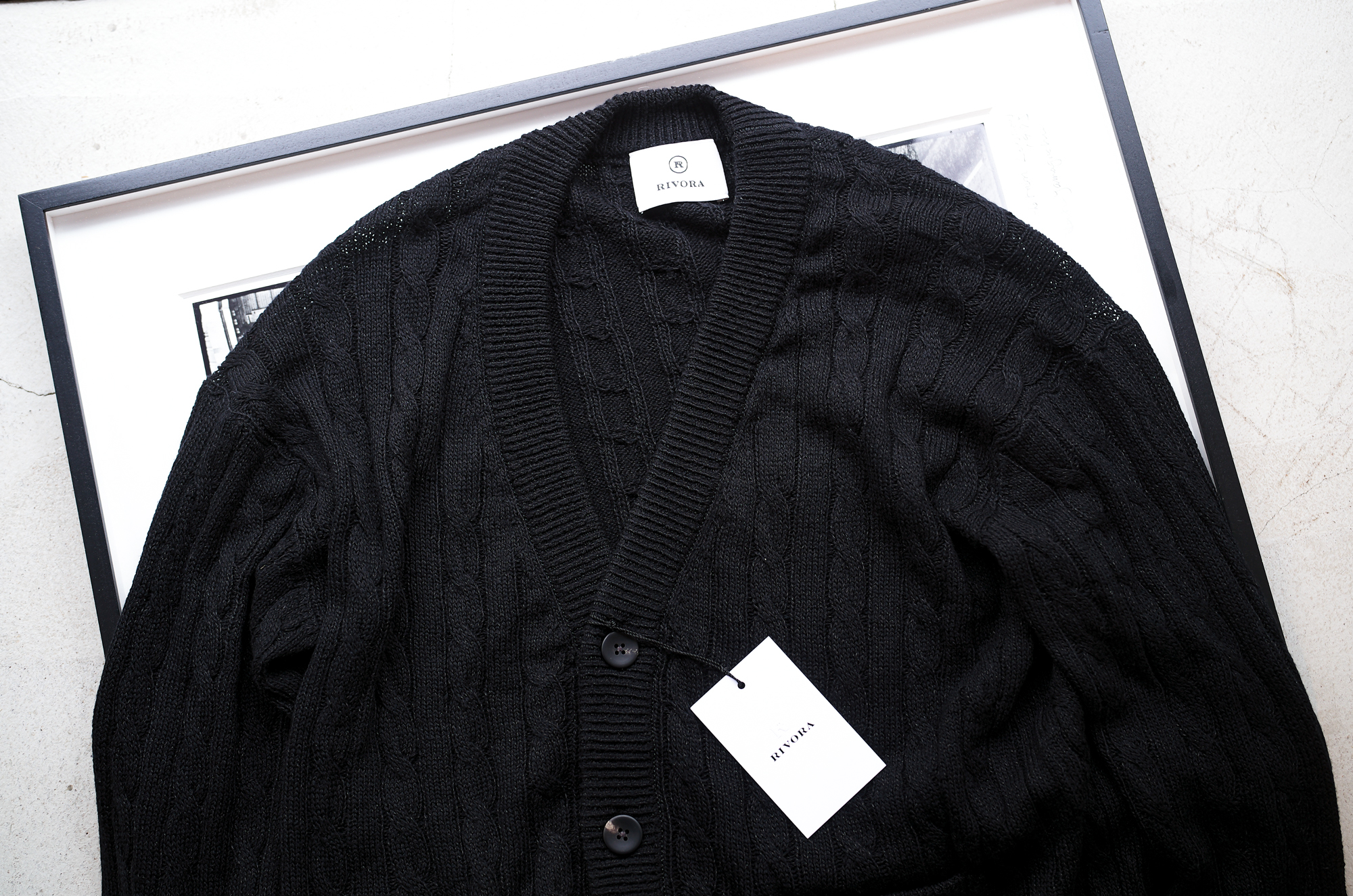 RIVORA (リヴォラ) Linen Silk Wool Cable Cardigan (リネン シルク ウール ケーブル カーディガン) リネンシルクウール ケーブル ニット カーディガン BLACK (ブラック・010) MADE IN JAPAN (日本製) 2024秋冬新作 【入荷しました】【フリー分発売開始】 愛知 名古屋 Alto e Diritto altoediritto アルトエデリット