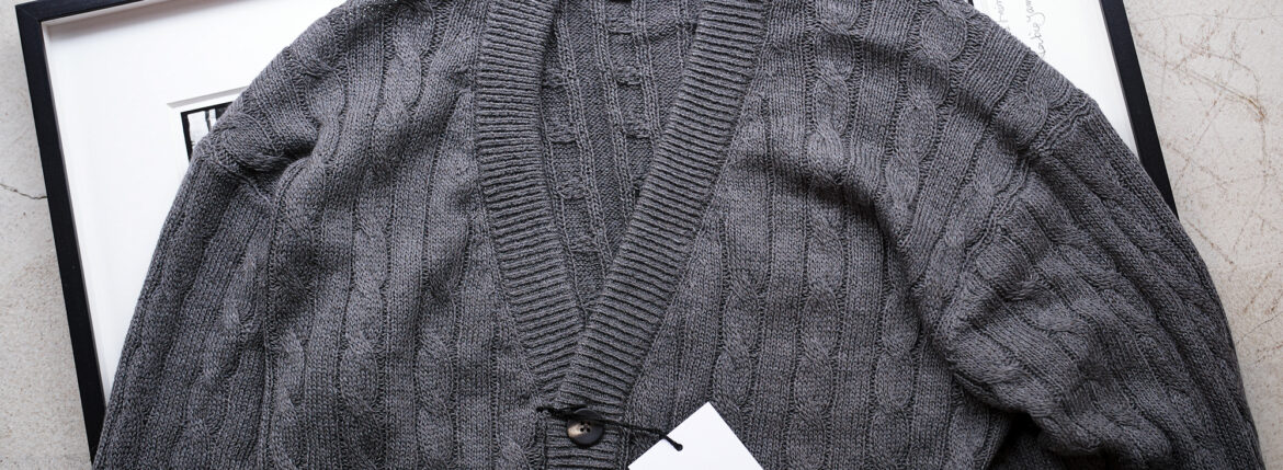 RIVORA (リヴォラ) Linen Silk Wool Cable Cardigan (リネン シルク ウール ケーブル カーディガン) リネンシルクウール ケーブル ニット カーディガン GRAY (グレー・020) MADE IN JAPAN (日本製) 2024秋冬新作 【入荷しました】【フリー分発売開始】 愛知 名古屋 Alto e Diritto altoediritto アルトエデリット