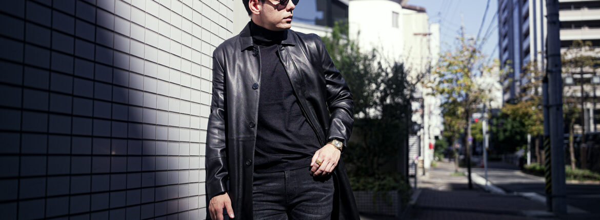 BELVEST (ベルベスト) LAMB NAPPA LEATHER SOUTIEN COAT ラムナッパレザー ステンカラー コート BLACK (ブラック) Made in italy (イタリア製) 2024 愛知 名古屋 Alto e Diritto altoediritto アルトエデリット