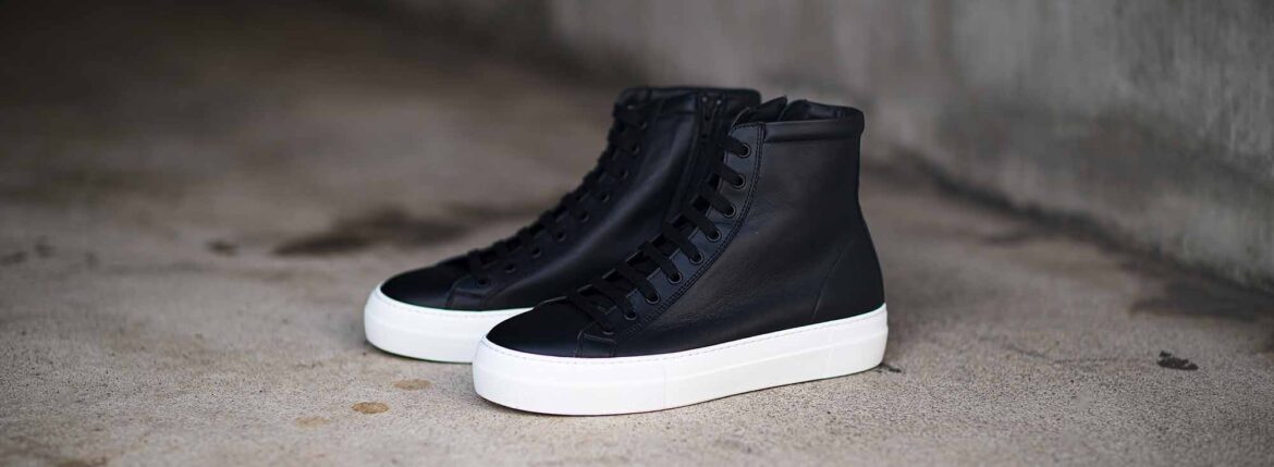 PELLICO SUNNY (ペリーコサニー) “LOTUS” HIGH CUT LEATHER SNEAKER ハイカット ジップアップ レザー スニーカー NERO (ブラックカーフ×ホワイト) 2024秋冬新作【Alto e Diritto 別注】【Special Model】のイメージ