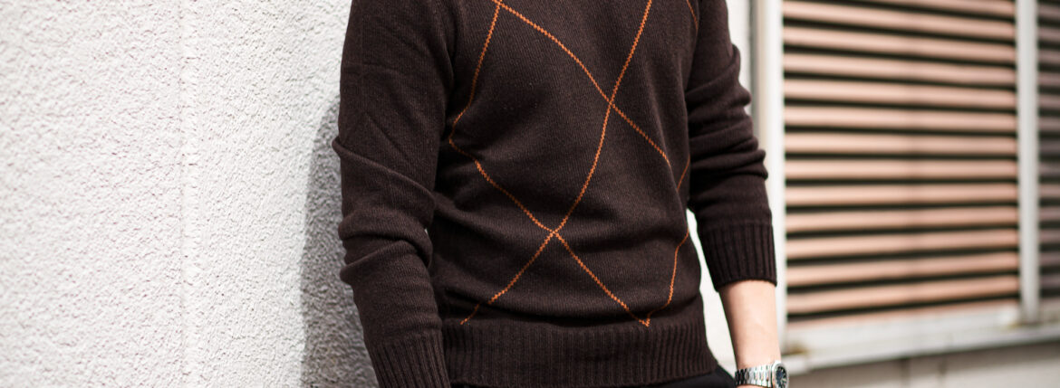 Gran Sasso (グランサッソ) Argylle Cashmere Wool Sweater (アーガイル カシミア ウール セーター) 8ゲージ アーガイル カシミアウールニット セーター DARK BROWN (ダークブラウン・195) made in italy (イタリア製) 2024秋冬新作 【入荷しました】【フリー分発売開始】愛知 名古屋 Alto e Diritto altoediritto アルトエデリット