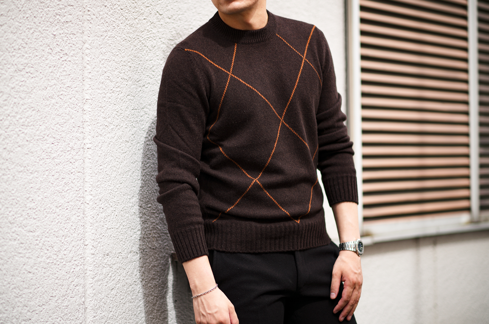 Gran Sasso (グランサッソ) Argylle Cashmere Wool Sweater (アーガイル カシミア ウール セーター) 8ゲージ アーガイル カシミアウールニット セーター DARK BROWN (ダークブラウン・195) made in italy (イタリア製) 2024秋冬新作 【入荷しました】【フリー分発売開始】愛知 名古屋 Alto e Diritto altoediritto アルトエデリット