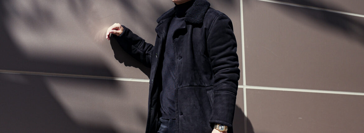 ISAIA (イザイア) PORTOFINO Mouton Coat (ポルトフィーノ ムートン コート) EXTERNAL CURLY SHEARLING ムートン チェスターコート BLACK (ブラック・990) 2023秋冬新作 【入荷しました】【フリー分発売開始】愛知 名古屋 Alto e Diritto altoediritto アルトエデリット コート 黒ムートン