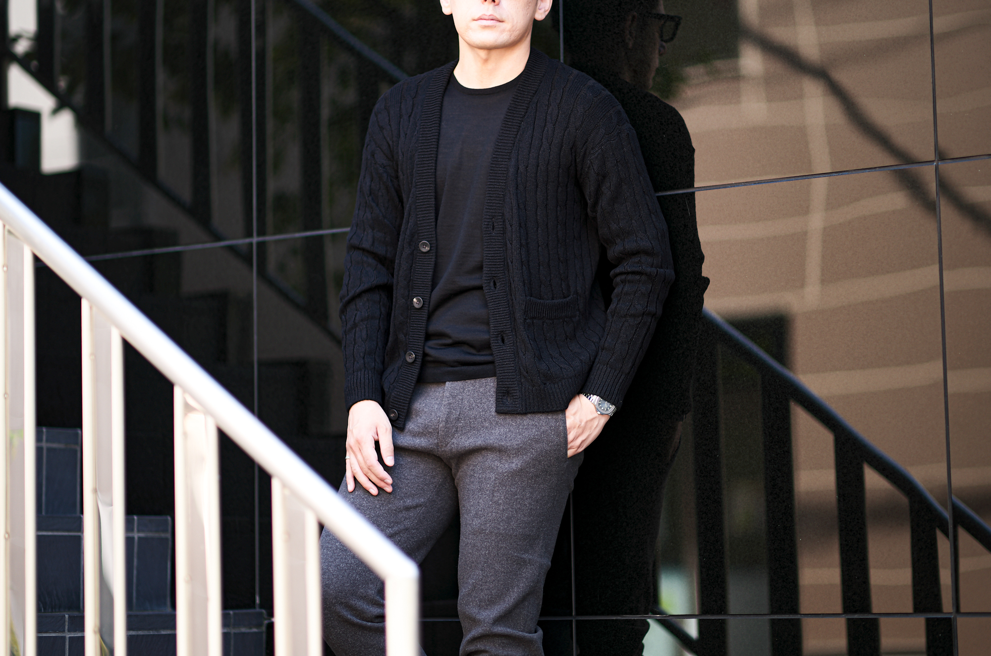 RIVORA (リヴォラ) Linen Silk Wool Cable Cardigan (リネン シルク ウール ケーブル カーディガン) リネンシルクウール ケーブル ニット カーディガン BLACK (ブラック・010) MADE IN JAPAN (日本製) 2024秋冬新作 【入荷しました】【フリー分発売開始】 愛知 名古屋 Alto e Diritto altoediritto アルトエデリット