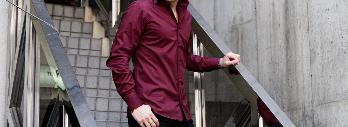 BORRIELLO (ボリエッロ) NEW YORK Popeline Stretch Shirts ストレッチコットン ブロード ワンピースカラー シャツ BURGUNDY (バーガンディー・13) made in italy (イタリア製) 2024 【ご予約受付中】 ボリエッロ ニューヨーク ポプリン ストレッチシャツ バーガンディー 2024年 愛知 名古屋 Alto e Diritto altoediritto アルトエデリット