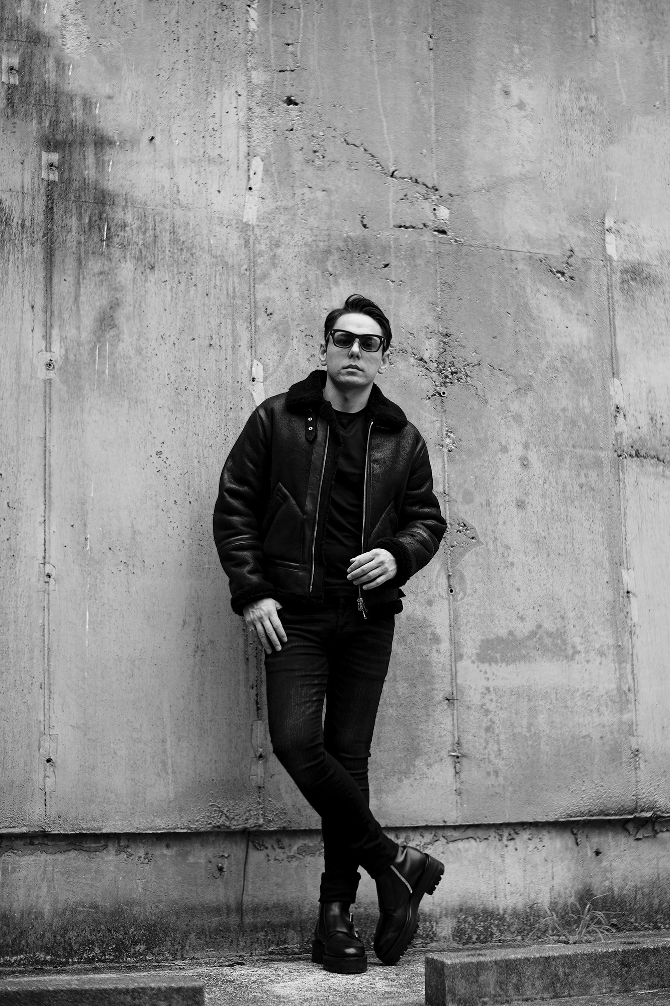 FIXER × CASABLANCA SPECTACLES "SUBPOP" ACETATE FLAME 925 SILVER MATTE BLACK // FIXER "F8" B-3 MOUTON FLIGHT JACKET BLACK // PRISONER "ID5511" SKINNY JEANS 925 SILVER BLACK // FIXER "FBT-01" TRIPLE STRAP BOOTS BLACK フィクサー カサブランカスペクタクルス サブポップ マットブラック エフエイト ムートン プリズナー デニム トリプルストラップブーツ 愛知 名古屋 Alto e Diritto altoediritto アルトエデリット