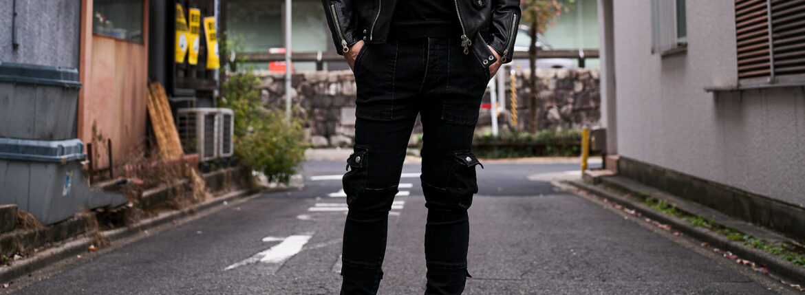 PRISONER (プリズナー) ID1115 SLIM TAPERED CARGO PANTS 925 SILVER (ID1115 スリム テーパード カーゴパンツ 925シルバー) ストレッチ カーゴパンツ BLACK (ブラック・01) 【ご予約受付中】【2024.12.01(Sun)～2024.12.15(Sun)】のイメージ