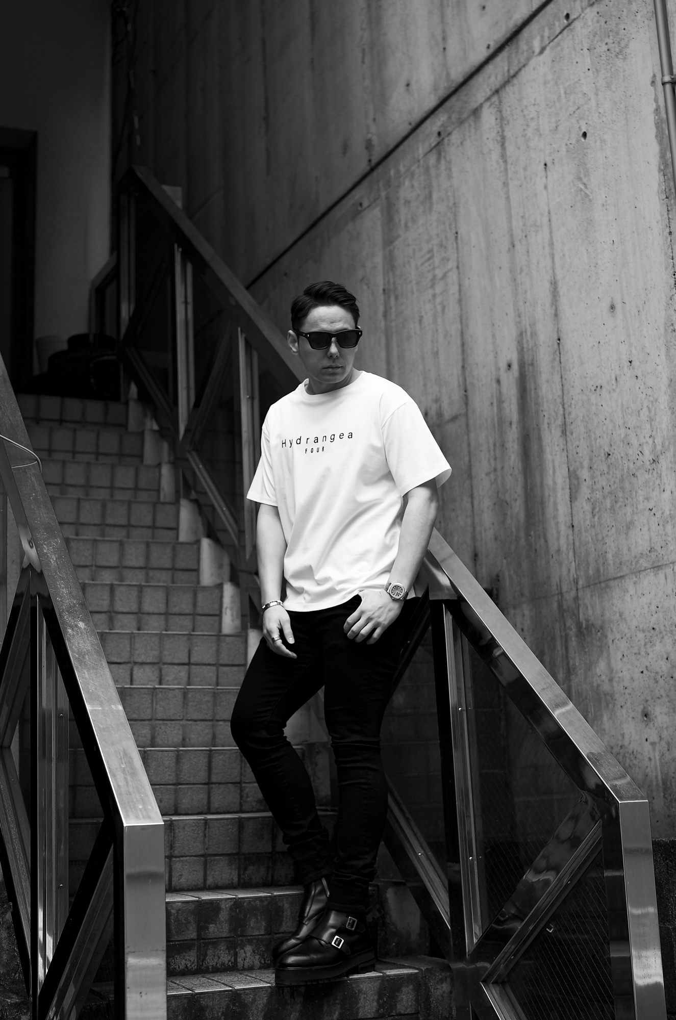 Four Hydrangea (フォーハイドランジア) Logo T-Shirts ロゴTシャツ WHITE (ホワイト) 愛知　名古屋 Alto e Diritto altoediritto アルトエデリット INORAN イノラン ルナシー LUNACY ギター