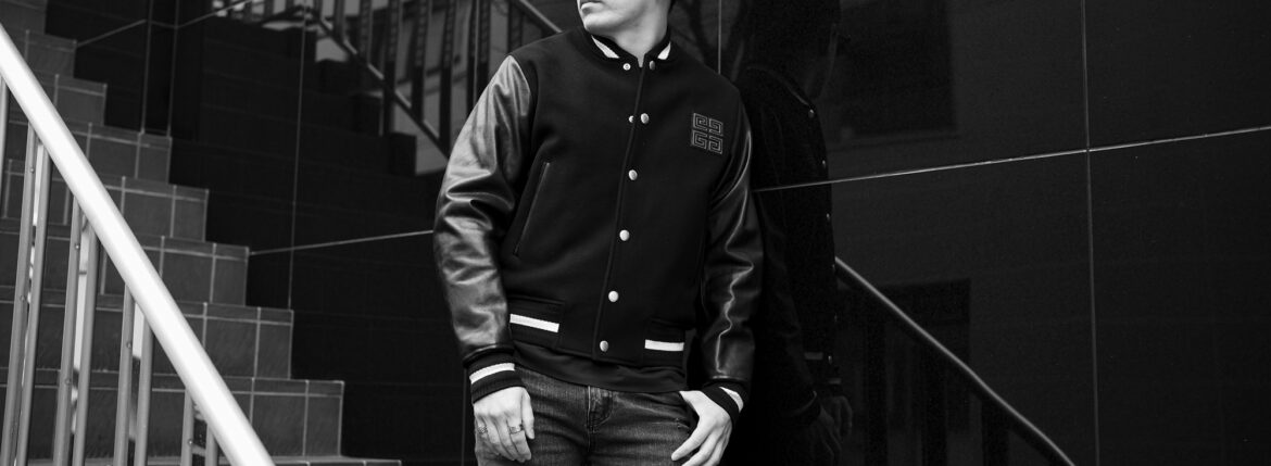 GIVENCHY（ジバンシー）4G MIX MATERIAL VARSITY (4G ミックス マテリアル バーシティ) バーシティジャケット BLACK (ブラック) Made in italy (イタリア製) 2025春夏のイメージ