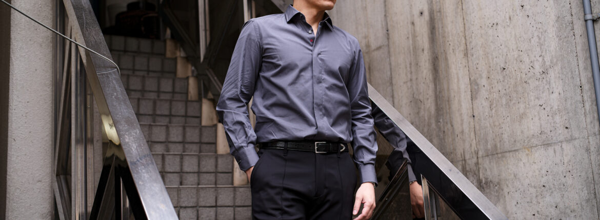 ISAIA (イザイア) Pointed collar shirt (ポインテッドカラー シャツ) コットンポプリン ポインテッドカラー シャツ GRAY (グレー) Made in italy (イタリア製) 2025 愛知 名古屋 Alto e Diritto altoediritto アルトエデリット