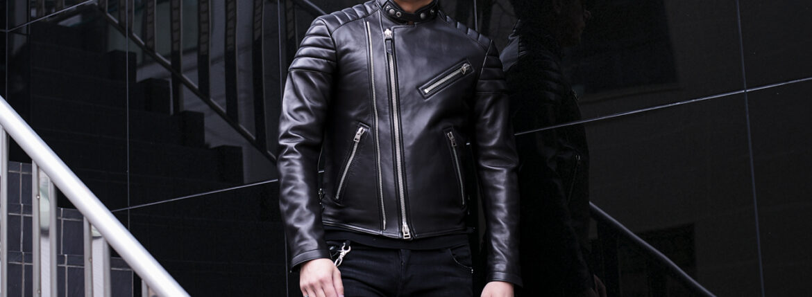 TOM FORD (トムフォード) NAPPA GRAIN LEATHER ZIP BIKER (ナッパ グレイン レザー ジップ バイカー) ラムレザー セミダブル ライダース ジャケット BLACK (ブラック) Made in italy (イタリア製) 2025春夏 Alto e Diritto altoediritto アルトエデリット